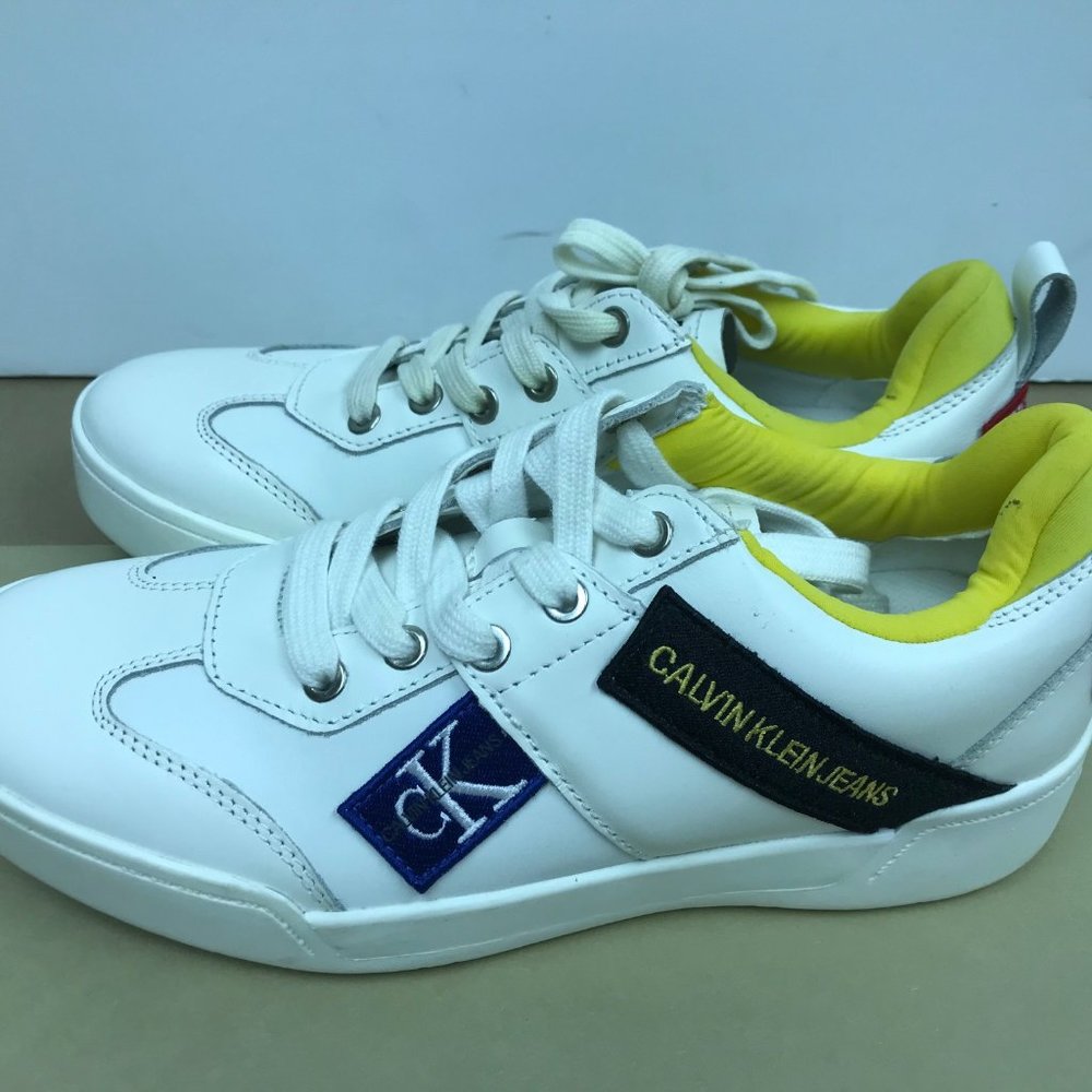 Calvin Klein Men's Norm Leather Sneakers BRIGHT White size 7